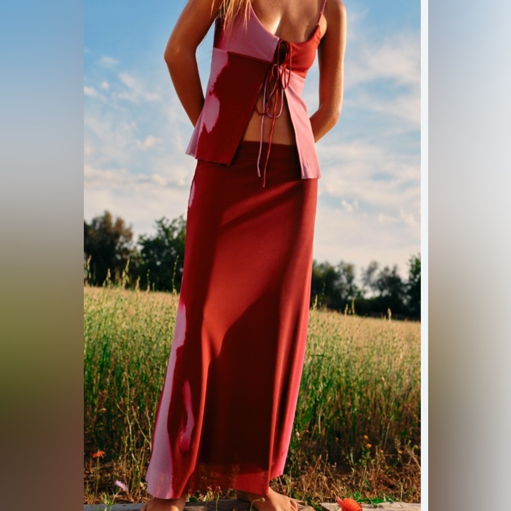 Zara Red and Pink Colorblock Skirt and matching Top